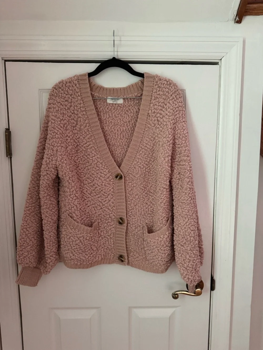 Zenana Outfitters Blush Pink Bouclé Button Cardigan - Picture 3 of 3